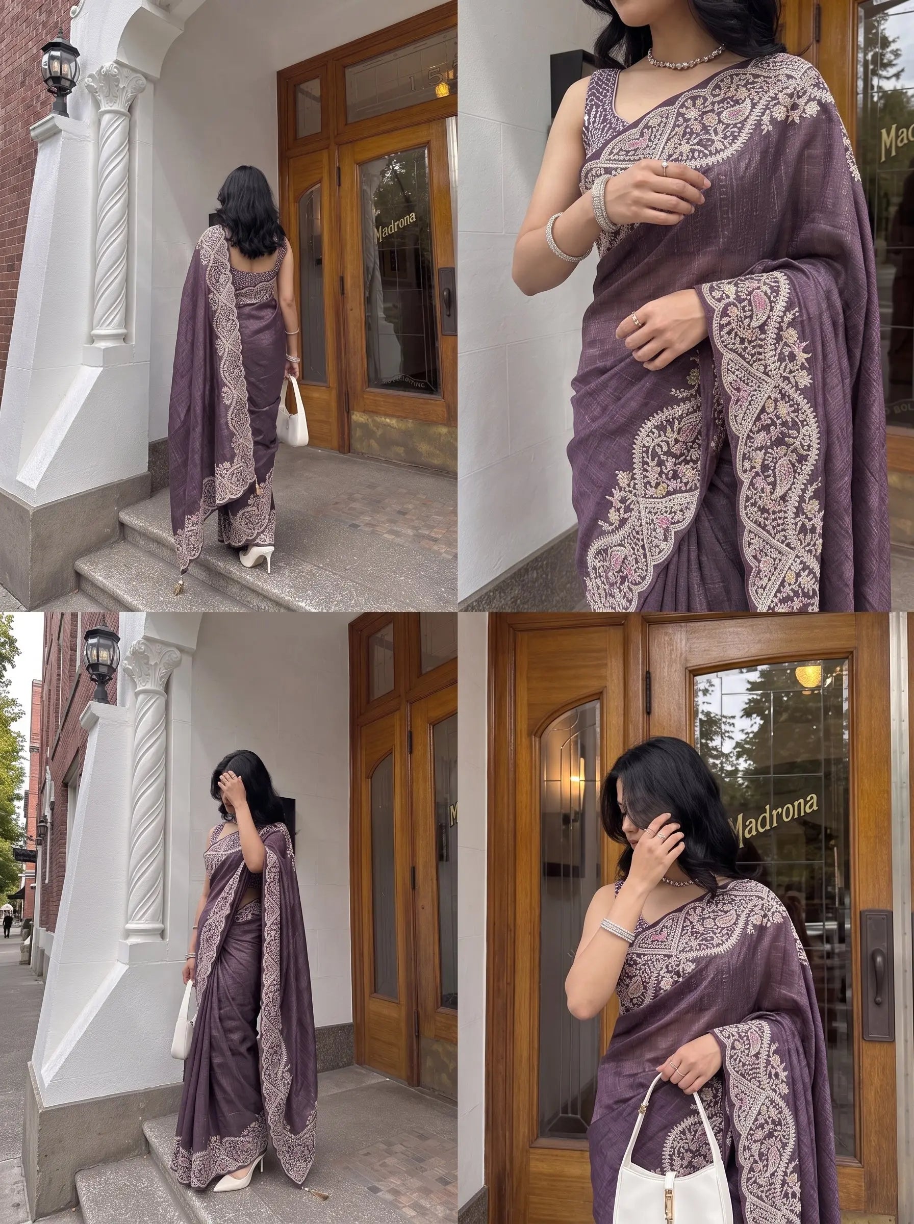 Dark Purple Silver Crunchy Saree Kalyanja Fashion